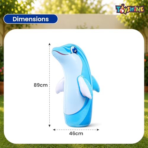Image of Toyshine Inflatable Hit Me Bop Bag Boxing Wrestling Toy for Kids, Sports Indoor Activity Push Game Kids Toy - Dolphin