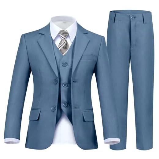 Fesenbo Meninos Terno Formal Masculino Slim Fit, Conjunto De 5 Peças, Smoking, Calças, Cintura Ajustável, Vestido Para Casamento, Baile, Porta-Alianças, Cinza Claro, Tamanho 16 Anos