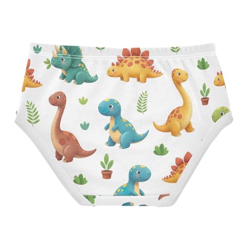 Toddler Briefs, Cute Dinosaurs White Cotton Underwear for Girls, 2–8 Years2