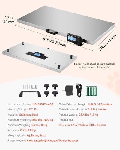 vevor 880lbs x 02lbs livestock scale shipping scales large platform 406x209inch stainless steel vet scale industrial floor scale large animal dog pig scale goat weight scale pet digital scale