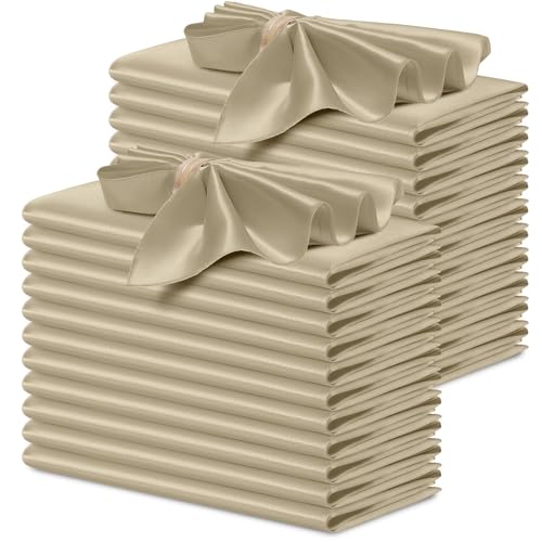 P Pothuiny 24 Pcs Beige Satin Napkins 17 x 17 Inch, Satin Cloth Napkins