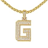 FindChic Gold Letter Necklace Bling CZ Iced Initial G Pendant Necklace for Men Big Hip Hop 18K Gold Plated Capital Name Jewelry for Rapper 22inch Wheat Chain