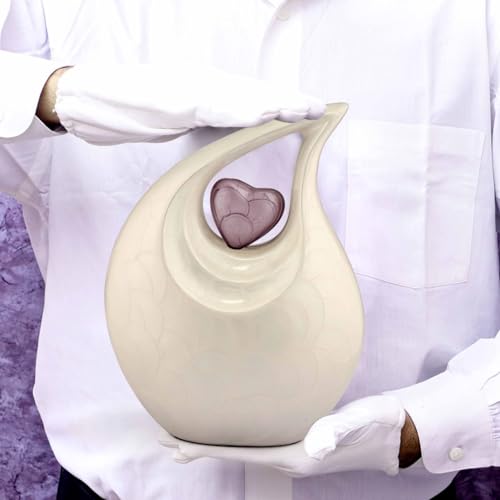 image for KEEPSAKE COMPANY Large Adult White Teardrop Urn with Purple Heart for 