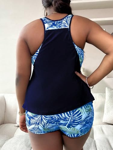 Women's Plus Size 2 Pieces Tankini Set Leopard Cheetah Sleeveless Tank Tops with Boy Shorts Swimwear2