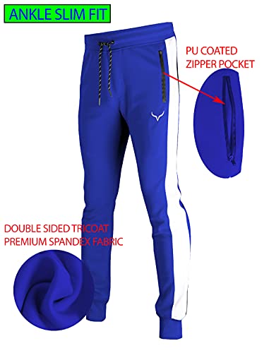 Image of Screenshot SPORTS-A4053 Mens Premium Slim French Terry Spandex Fleece Pants - Athletic Jogger Fitness Workout Gym Zipper Pockets