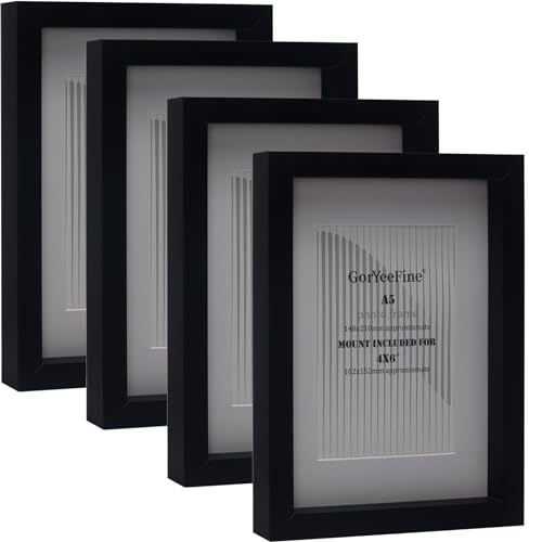 Black A5 wooden Photo Frame Set of 4 with Mount for 4X6