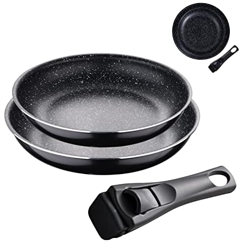 Bergner Click & Cook Black Edition | Frying Pan Set | 2 Pressed Aluminium Frying Pans 24 and 28 cm | with Ergonomic Interchangeable Handle | Kitchen Utensils | for All Kinds of Cookers Cover