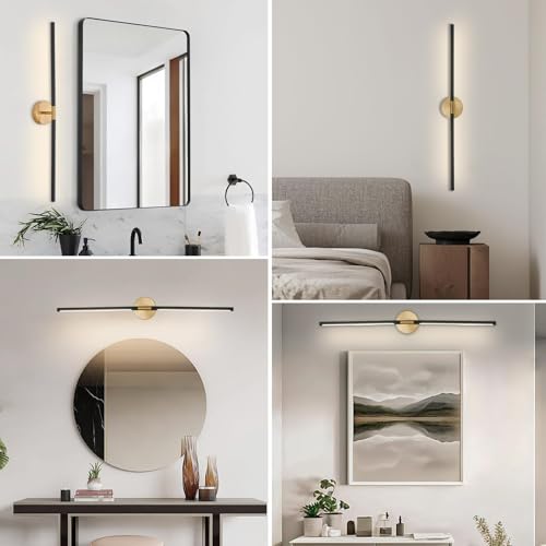 Image of Modern Bathroom Light Fixtures Over Mirror 43 Inch, 33W 360 Rotatable Dimmable 4000K Led Vanity Light Bar, Black and Gold Bathroom Vanity Lights Above Mirror