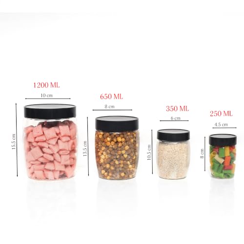 Image of PLASTIC 24-Piece Premium Airtight Kitchen Storage Container Set with Spoons - Transparent Modular Jars (250ml, 350ml, 650ml, 1200ml) for Masala, Pulses & Dry Fruits (Pack Of 24)