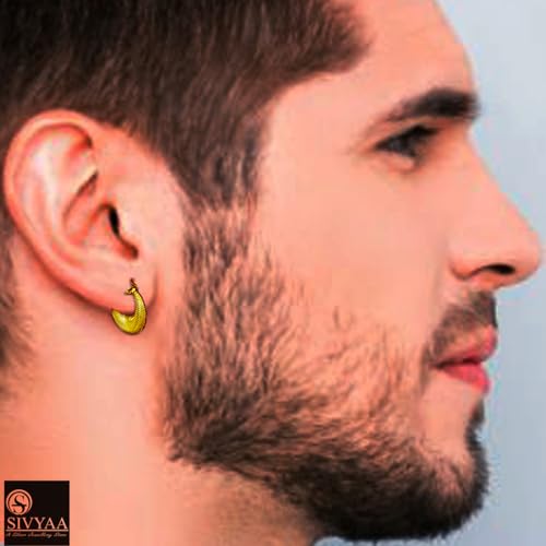 Image of SIVYAA Men's Single Piece Kaju Shape Bali Hoop Earrings | Pure 925 Silver | Size 10 mm to 16 mm | Textured Piercing Ear Ring | Bold Cool Look | Gift Item 4 Men Boys Kids | 6 Month Warranty, 1 Pcs