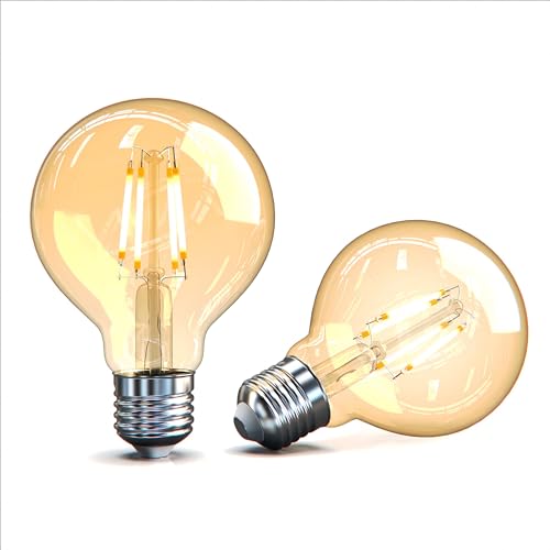Yexati Bombilla Vintage LED E27 G80, 4W Equivalente a 40W, Luz Cálida 2700K, Lampara Decorativa de Filamento Antiguo, No Regulable, Pack de 2