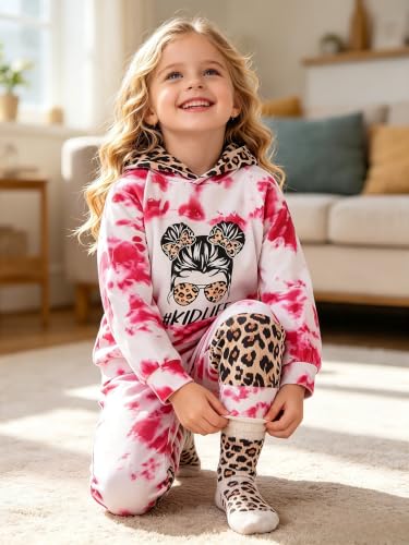 Image of Kid Toddler Girl Clothes - Tie Dye Hoodie Sweatshirt Girl Outfits Pullover Jogger Hooded Sweatpant Set