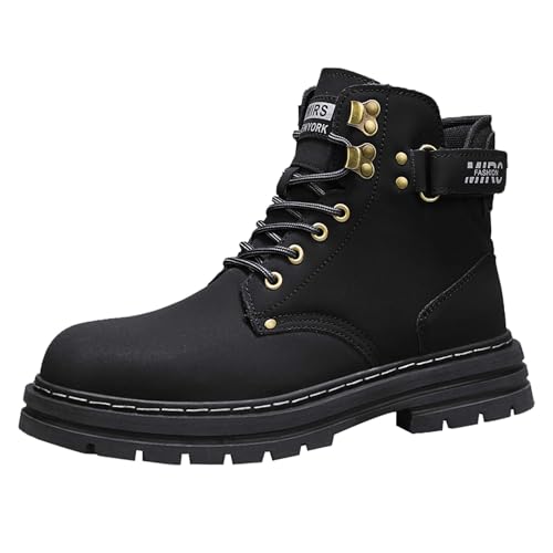 Men's Mid Top Durable Tactical Ankle Boots Anti Slip Oxford Boots Motorcycle Boots Street Riding Boots Black