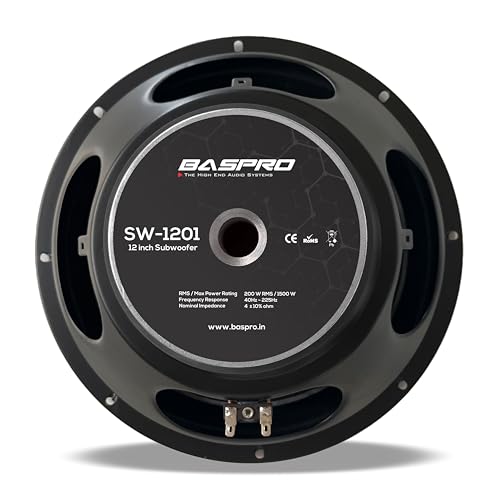 Image of BASPRO | Subwoofer SW-1201 12inch with 2000W max. / 4ohm Black Designish Cone Subwoofer for Automotive and Home Bass Systems