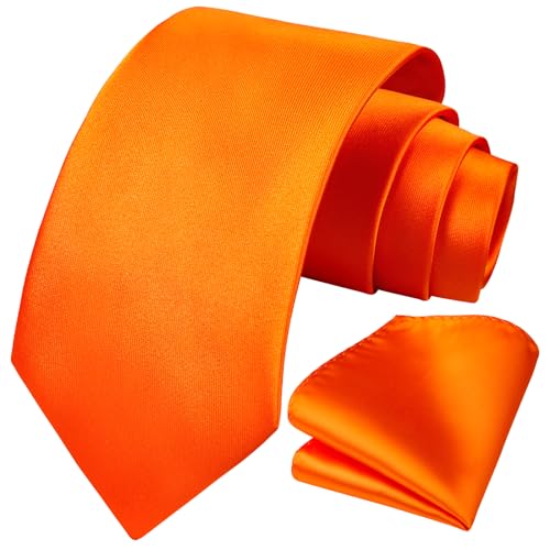 Image of HISDERN Mens Solid Color Ties Formal Satin Necktie and Pocket Square Set Classic Wedding Business Tie & Handkerchief