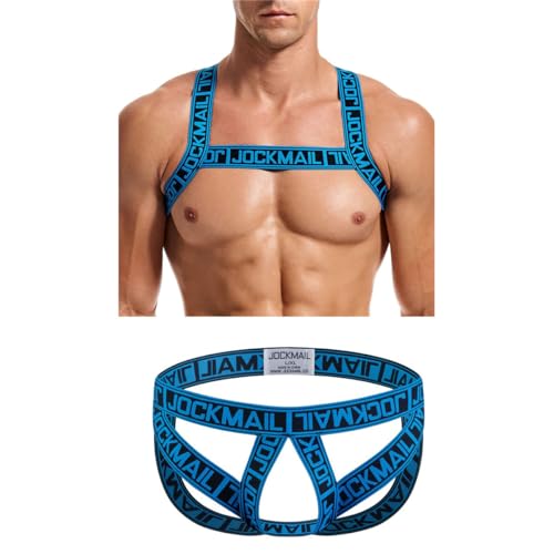 Mens Muscle Harness Sport Shoulder Strap with Mens Jock Strap Underwear Fitness Elastic Harness and Jockstrap