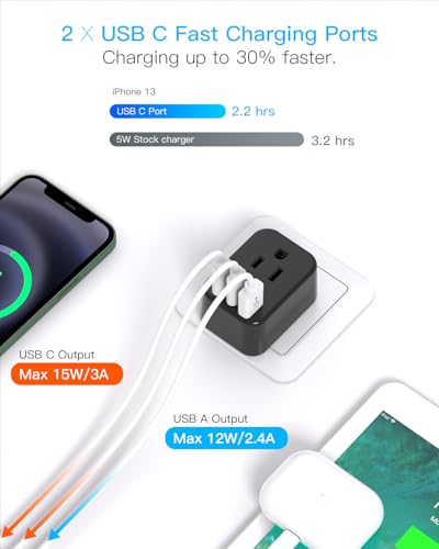 Image of HANYCONY Type F Travel Plug Adapter, Germany France Type E Travel Power Adapter with 2 Outlets 3 USB Ports(2 USB C) for US to Europe EU Spain Iceland Korea Greece Norway Russia German French