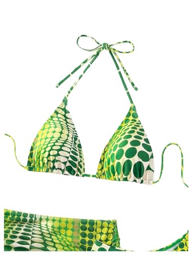 Image of RoseSeek Women's 4 Piece Polka Dots Bathing Suits Cover Up Skirt & Bandana