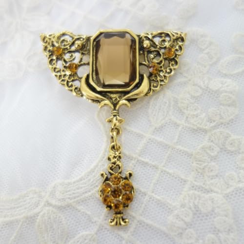 トパーズブローチ ヴィンテージ 14K イエロー ゴールド 4.25ct トパーズ 彫刻的