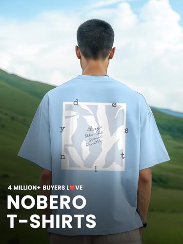 Image of Nobero Men's Oversized Graphic T-Shirt for Men | Soft Cotton | Drop Shoulder Relaxed Fit | Printed Casual Tshirt for Men