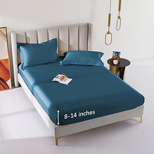 Mildly Extra Deep Fitted Sheets King Size 76"X80" 100% Egyptian Cotton Grayish Blue Deep Pocket Fitted Sheet Fits Up To 16" Deep Mattress #TOP6