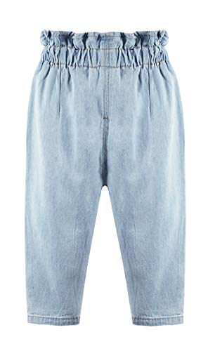 KIDSCOOL SPACE Baby & Little Girls Ruffled Elastic Waist Colorful Button Decor Vertical Pocket Jeans2