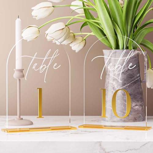 Aollewoiti Arch Wedding Table Numbers 1-10 w/Stand, Gold 3D Table