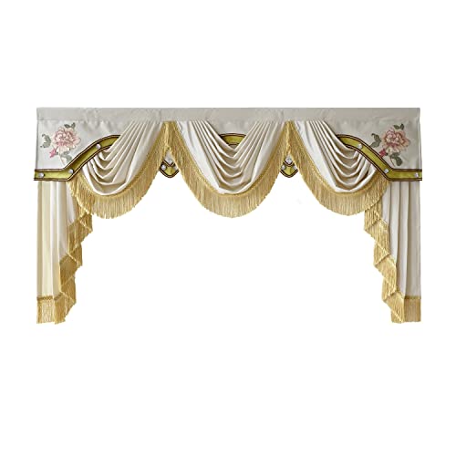 TIYANA European Style Luxury Waterfall Beige Valance Living Room Window Decoration Curtain Valance Rod Pocket Top, 1 Piece W98