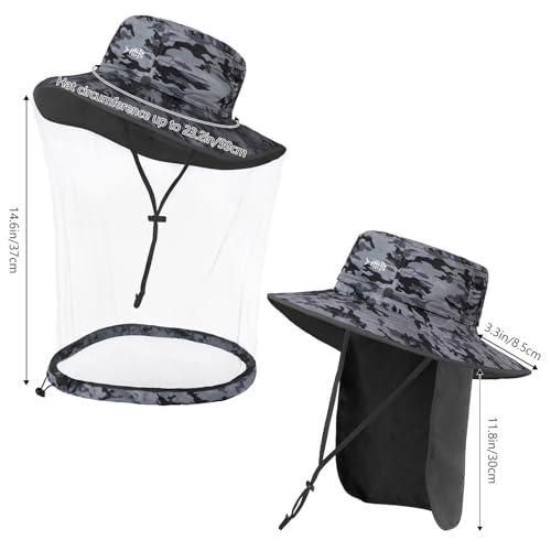Image of BASSDASH UPF 50+ Mosquito Sun Hat with Hidden Head Net and Neck Flap for Men Women Outdoor Fishing Hiking Camping