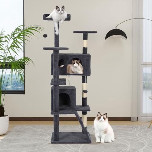 Torre para gatos 62 pulgadas vertical gris oscuro miniatura 1