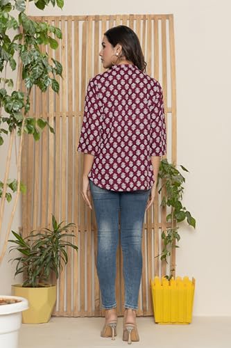 Image of Women's Cotton Printed Kurta Top | 3 /4 Sleeve Straight Kurti Casual Outings
