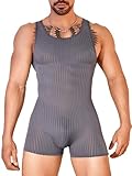 EHSUYAB Men's Sexy Shapewear, Ribbed Sheer Mesh Lingerie Bodysuit, Sissy Clothes Gay Club, Tank Top Muscle Suit Rave Outfits Grey One Size