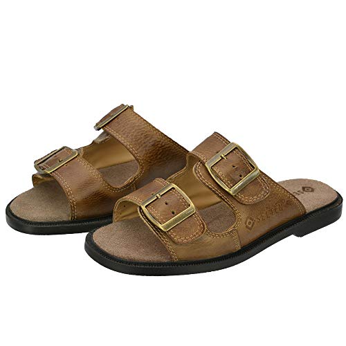 Chinelo Em Couro Com Regulagem de Altura Selten Castor 40, Caramelo