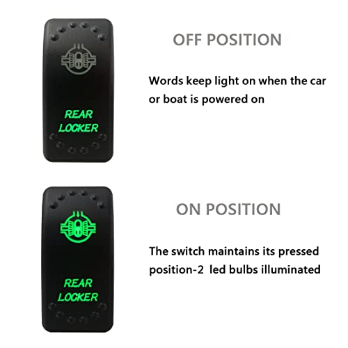 Image of Green Backlit Rocker Switch 5 Pin ON-Off Laser Etched Button Switch with Wires for Car Marine Boat UTV 20A /12V 10A /24V (Rear Locker)