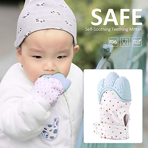 Baby Teething Mitten for Babies - Self-Soothing Pain Relief Teething Mitten & Glove for Teething Babies, Toddlers, Infants, Unisex - Natural Organic BPA Free Teething Mitt | 3+ Months (Blue)