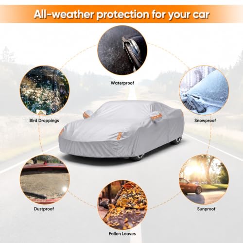 Image of Car Cover Custom Fit for Chevrolet Corvette C4 C5 C6 C7 C8 1980-2026, Outdoor Waterproof All Weather Heavy Duty Full Exterior Cover for Sun Rain Snow UV Dust Protection with Door Zipper,Silver