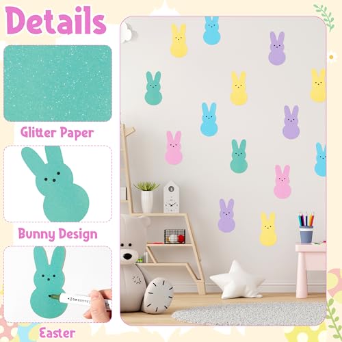 Image of Easter Glitter Bunny Cutouts - 100Pcs Colorful Rabbit Paper Cutouts Spring Bunny Peeps Paper Die Cut with Glue Points for Kids Party Classroom Office Bulletin Board Decorations Craft Projects Supplies