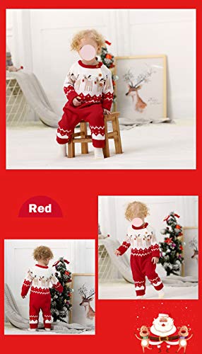 Odot Baby Sweater Romper Kerst Jumpsuits, Gebreide Baby Lange Mouw Kleding Rendier Patroon Outfit voor Pasgeboren Baby Jongen Meisje (80, Rood) - Afbeelding 7