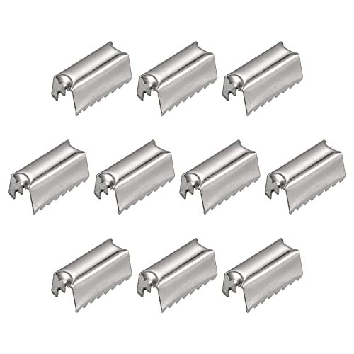 uxcell Fold Over Crimp End Caps, 200Pcs 12mm x 5mm Ribbon Crimp End Fasteners for Leather Decoration DIY Accessories, Silver Tone