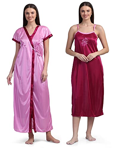 Combinaison de nuit longue satin Shasmi pour vos soirées cocooning à la maison
