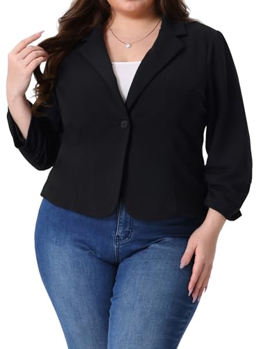 Agnes Orinda Women's Plus Size Blazer Dressy Ruched 3/4 Sleeve Casual Notch Lapel Work Office Cropped Blazer Jacket2
