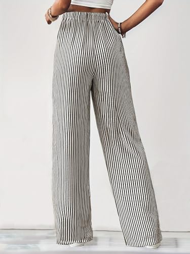 Womens Casual Striped Wide Leg Lounge Pants Drawstring Elastic Waist Loose Trousers with Pocket2