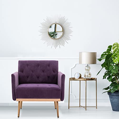 Kivenjaja Velvet Accent Chair, Modern Comfy Tufted Upholstered Armchair For Living Room & Bedroom, Reading Arm Chair Single Sofa With Rose Gold Metal Legs, Purple #TOP2