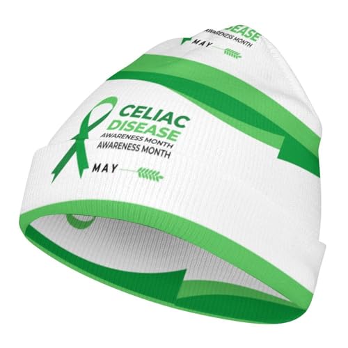Celiac Disease Awareness Light Green Ribbon Kids Beanie Hat for for Girls Boys Children Cap Winter Knitted Chemo Cancer Headwear Accessories Gifts Decoration
