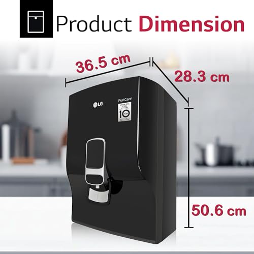 Image of LG RO Water Purifier | 8L Storage Airtight Stainless Steel Tank | Multi Stage Filtration | Wall Mount | Suitable for all Water Sources, WW132NF, Black