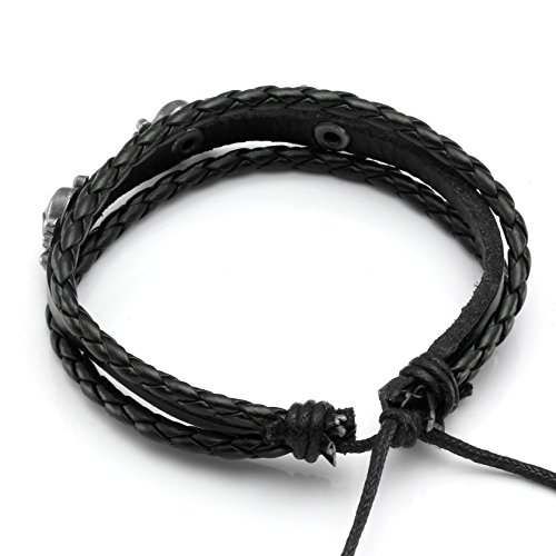 MILAKOO 6Pcs Men Braided Leather Bracelet Black Punk Rock Skull Bracelet3