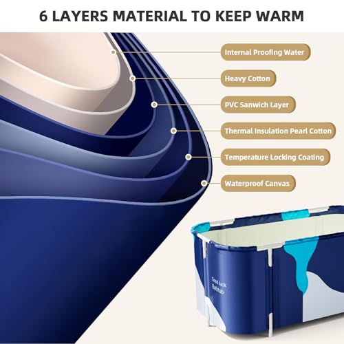 Warmiehomy Portable Foldable Bathtub for Adults, 140x50X55cm Freestanding Soaking Bathtub with Cushion, Hot Bath Ice Bath SPA Tub for Shower, Folding Bathtub for Adults Kids, Milk Style