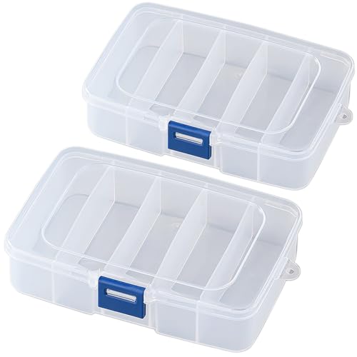 Image of 2 Pack Transparent Plastic Bead Organizers (5 Grids),Craft Organizers and Storage Beads Organizer, Art DIY, Crafts Jewelry Storage, Fishing Tackles, Size 5.51 x 3.54 x 1.38 in
