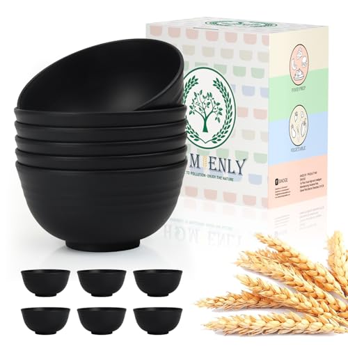 Homienly Cereal Bowls Wheat Straw Bowls for Dorm,Party,Kitchen Bowls Set of 6 Unbreakable Bowls for Hiking Microwave Safe Soup Bowls (26oz, Black) by Homienly - Used condition - US$15.19