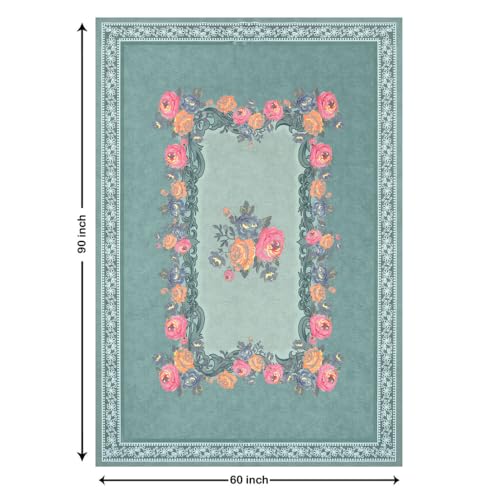 Image of Cloth Fusion Velvet Floral Dining Table Cloth 6 Seater, Dining Table Cover with Elegant Floral Pattern for Dining Room (60x90 Inch, Turquoise)